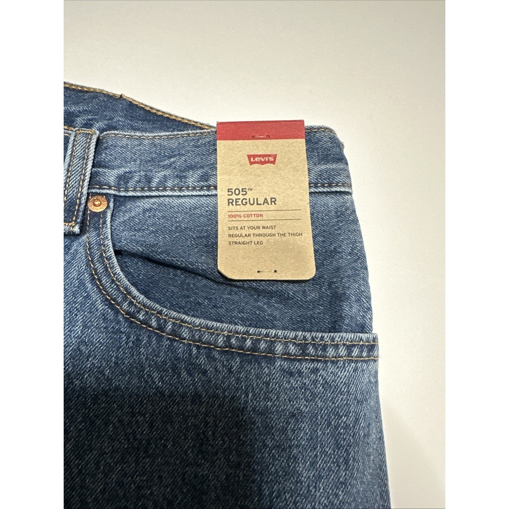Levis Men's 505 Regular Fit Jeans, Big & Tall, Medium Stonewash, 46x32 - Picture 4 of 11